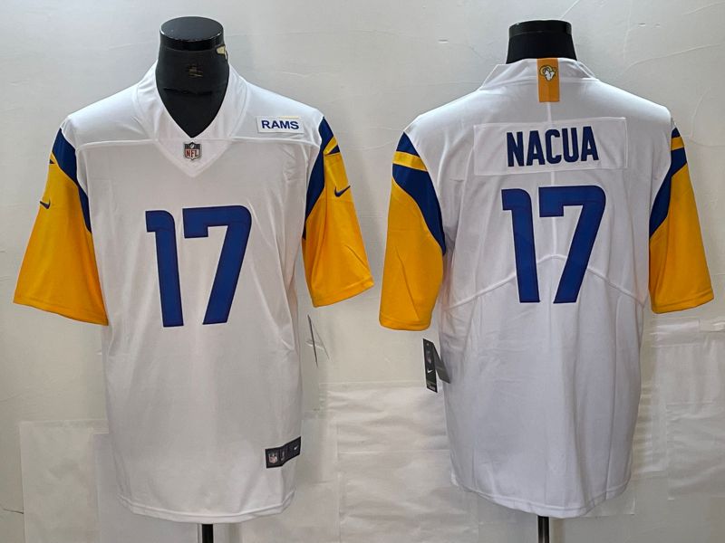 Men Los Angeles Rams 17 Nacua White Nike Vapor Limited NFL Jersey style 1